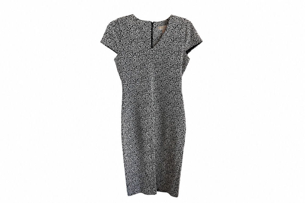 Minimalist Michael Kors Sheath Dress Women Small Black Jacquard Short Sleeve Zip
